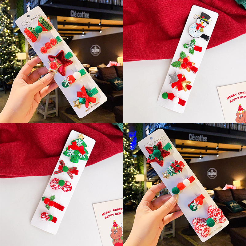 Set 5 kẹp tóc Noel đủ họa tiết đáng yêu màu xanh đỏ chủ đạo thoải mái phối đồ đi chơi Giáng sinh – NOEL004