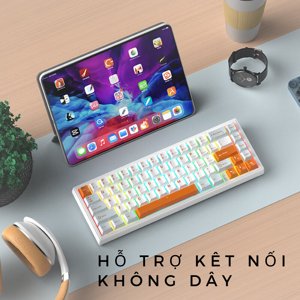 Bàn phím cơ không dây Monka 3067 pro - Hỗ trợ hotswap - LED RGB nhiều chế độ - Mạch xuôi - Hàng chính hãng