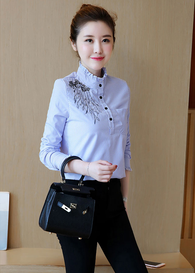 Áo Sơ Mi Nữ Sọc Thêu Mùa Thu MS0111A
