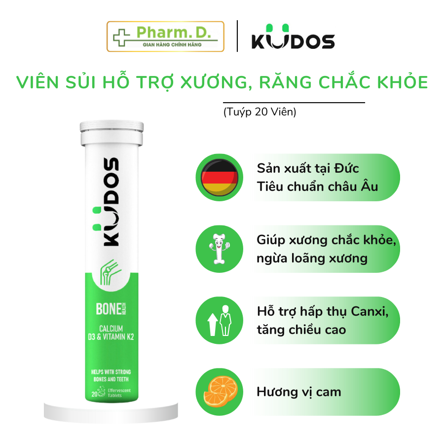 Viên Sủi KUDOS BONE Bổ Sung Canxi, Vitamin D3 Và Vitamin K2 Hỗ Trợ Xương Răng Chắc Khỏe