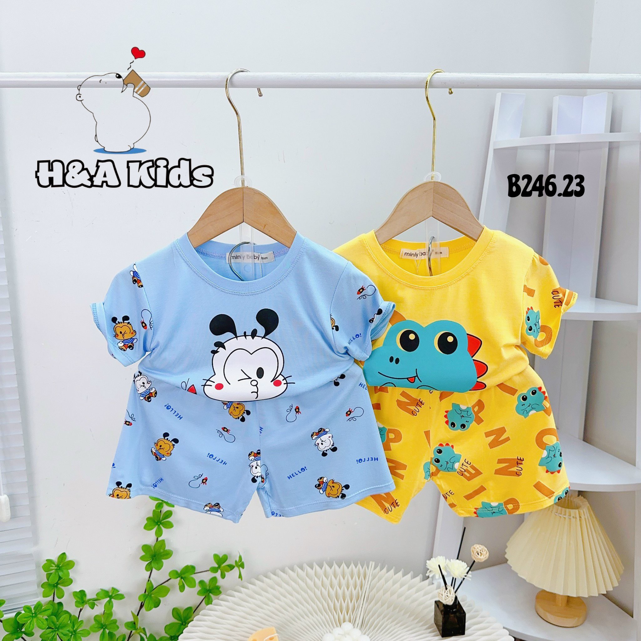 Bộ thun cộc tay phối áo- quần siu xinh cho bé trai và gái