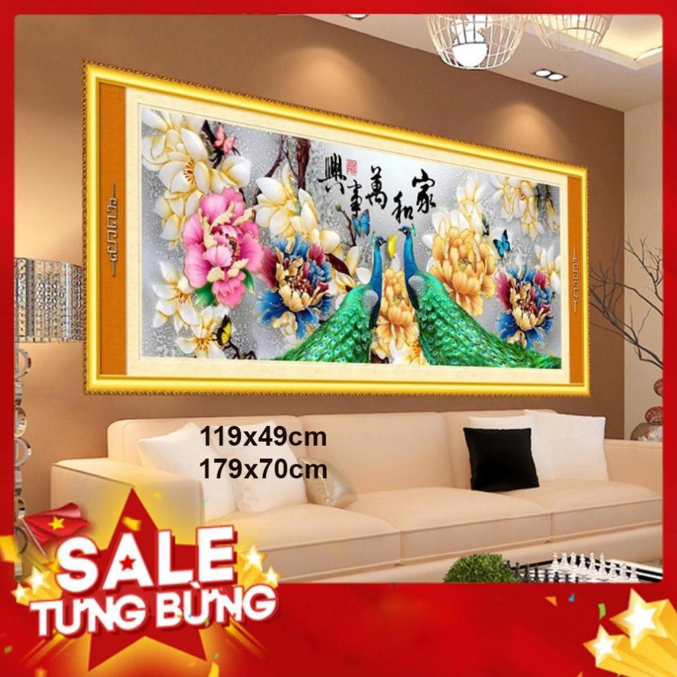 Tranh thêu chữ thập chim công ZG0747 179x70cm