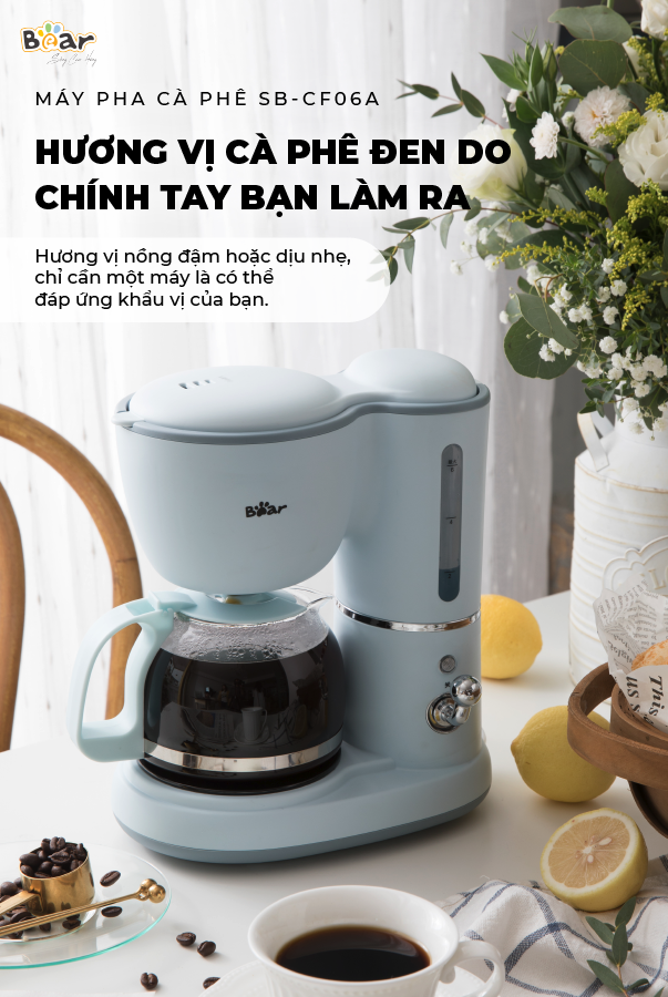 Máy Pha Cà Phê Mini Bear Nhỏ Gọn Tiện Dụng Pha Trà Pha Coffee Tự Động Giữ Ấm Loại Bỏ Cặn SB-CF06A HÀNG CHÍNH HÃNG