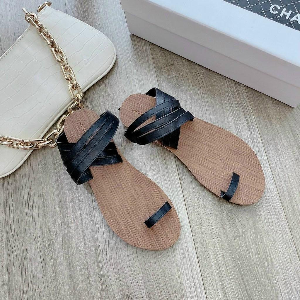 Giày Xăng Đan nữ đế bằng -Giày Sandal Nữ Tiểu Thư đế bệt chiến binh xỏ ngón dây mảnh quai chéo- Sandal Nữ Đế Bằng đi học