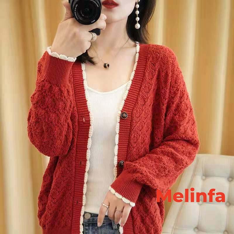 Áo len cardigan nữ len dệt kim Quảng Châu mềm mịn co giãn len Quảng Châu mặc mùa thu đông mã VAA0319