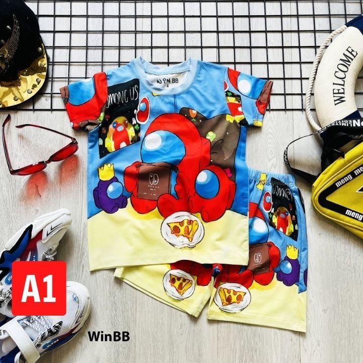 Bộ đồ bé trai hình Among Us từ 10-45kg - Vải thun lạnh