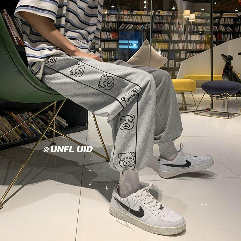Quần thun jogger logo in đầu chú gấu superl Mo chất liệu 2 da mềm mịn năng động,Quần Jogger nam Phong cách đường phố phối sọc PALAGF, Quần dài thể thao chất thun da cá mềm mịn