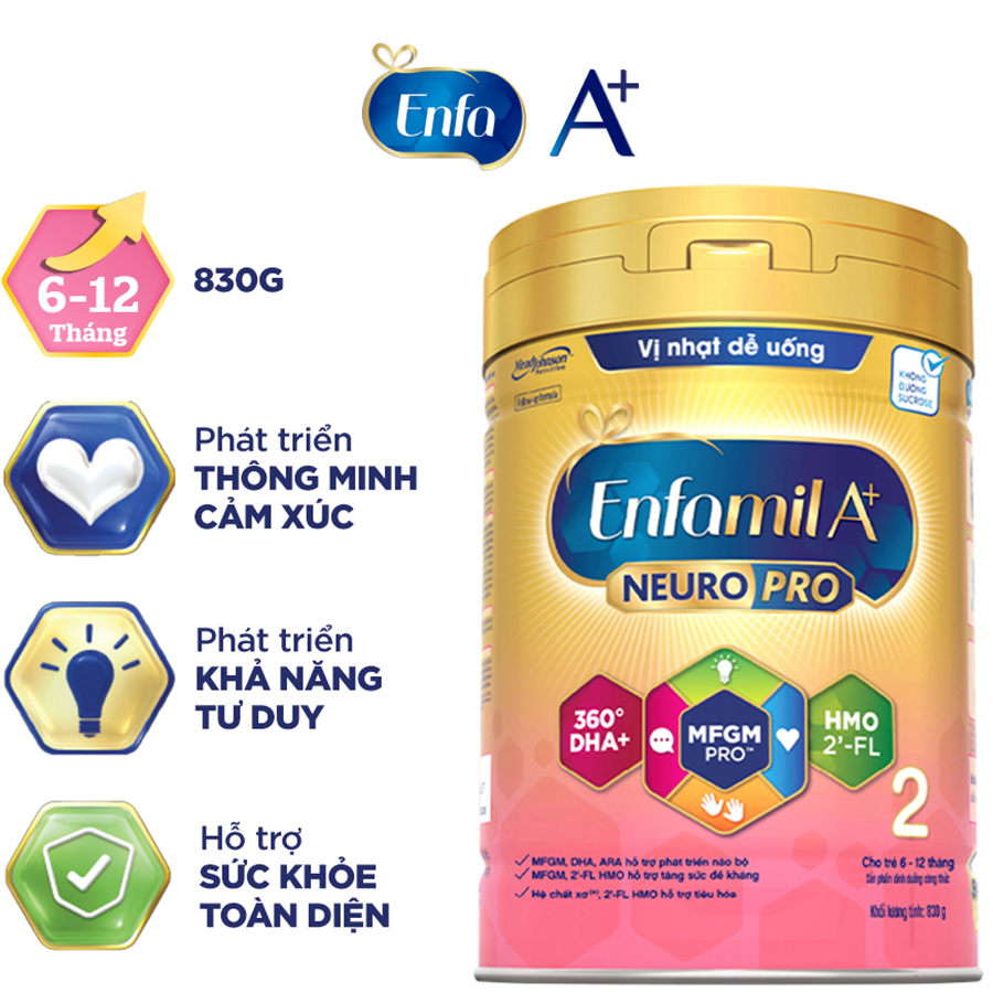 Sữa bột Enfamil A+ NeuroPro 2 với 2’-FL HMO cho trẻ từ 6 –12 tháng tuổi– 830g