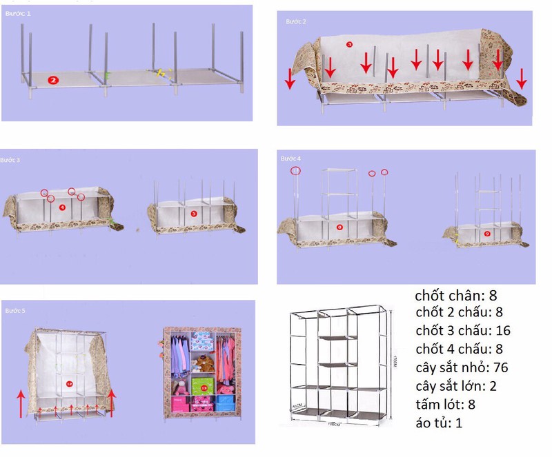 Tủ Vải Quần Áo 3 Buồng 8 Ngăn Cao Cấp, To, Bền  Kèm Dụng Cụ Lấy Ráy Tai Có Đèn