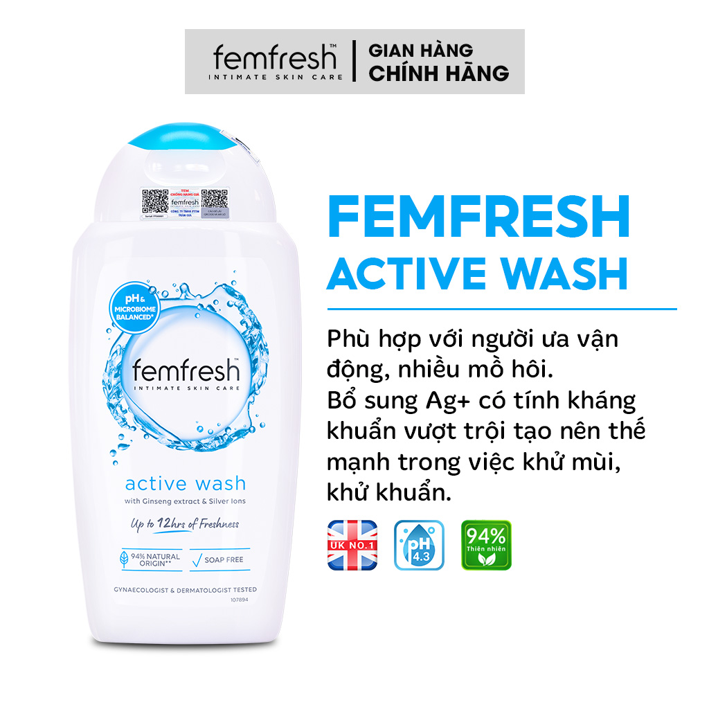 Dung Dịch Vệ Sinh Nam Nữ Cho Người Ưa Vận Động Giúp Sạch Thơm Femfresh Active Fresh Wash 250ml UK