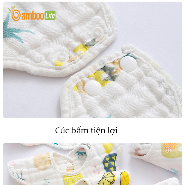 Yếm ăn dặm cho bé Bamboo Life Khăn yếm tam giác cho bé cổ tròn hình hoa Khăn yếm quàng cổ xoay 360 độ Yếm dãi mềm mịn thấm hút tốt có cúc bấm hàng chính hãng (Giao màu ngẫu nhiên)