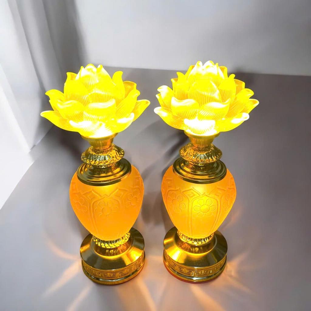 [MẪU MỚI] Cặp đèn thờ hoa sen bình ngọc RỒNG VIỆT, đèn thờ dáng bình hoa cao cấp đặt ban thần tài