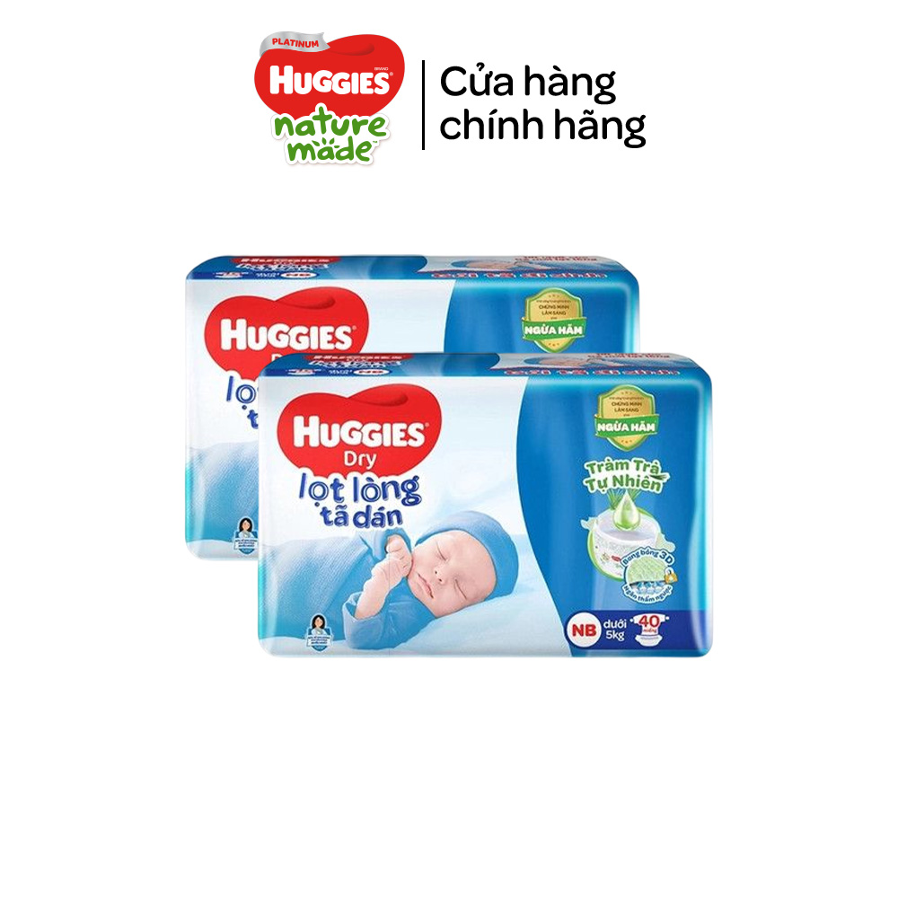 [Tặng thêm miếng] Combo 2 Tã dán sơ sinh Tràm Trà Tự Nhiên Huggies NB40/NB70/S54/S80