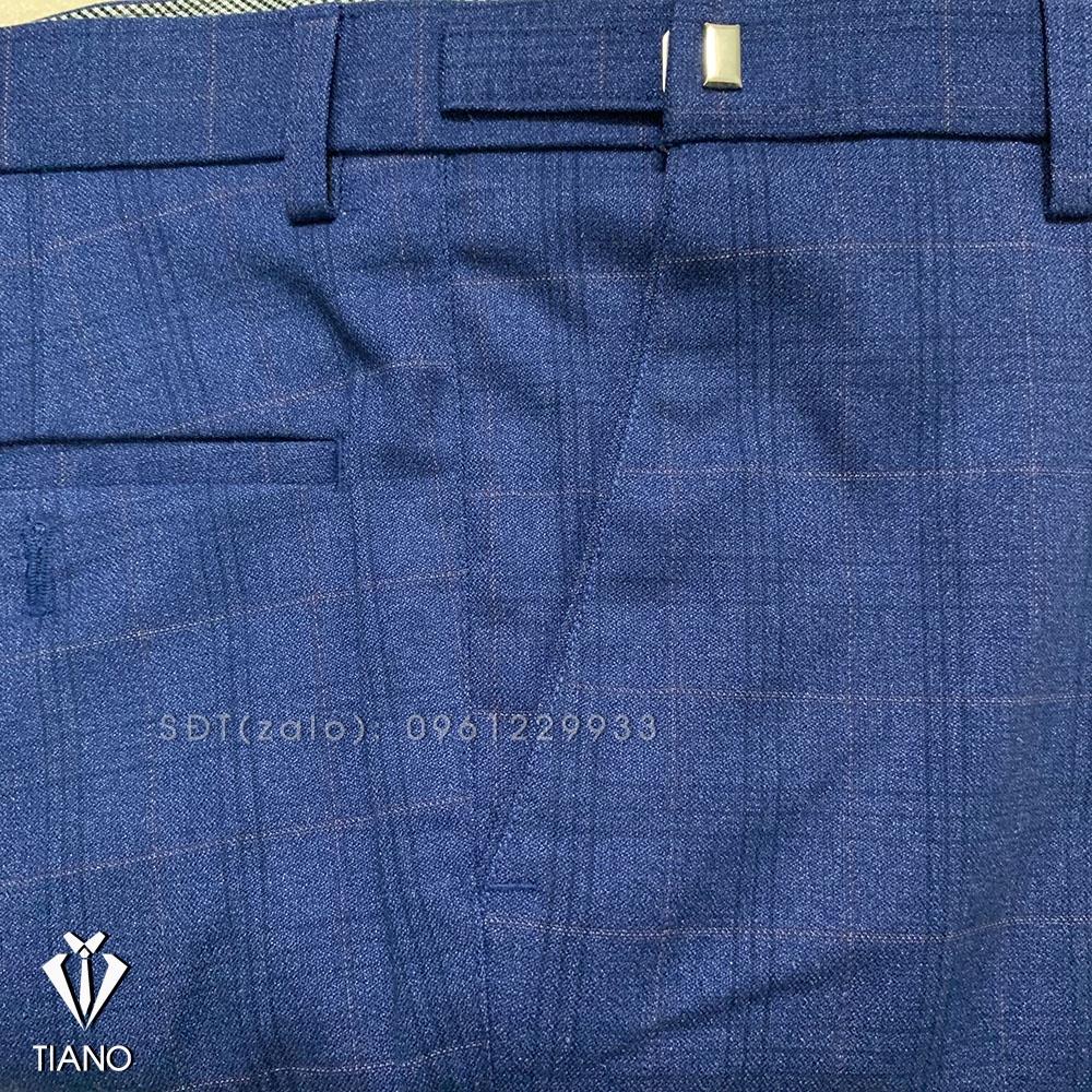 Bộ Vest nam cao cấp 1 cúc màu Xanh kẻ, form ôm body chất vải dày mịn 2 lớp, Suit Nam Cao Cấp - TIANO STORE