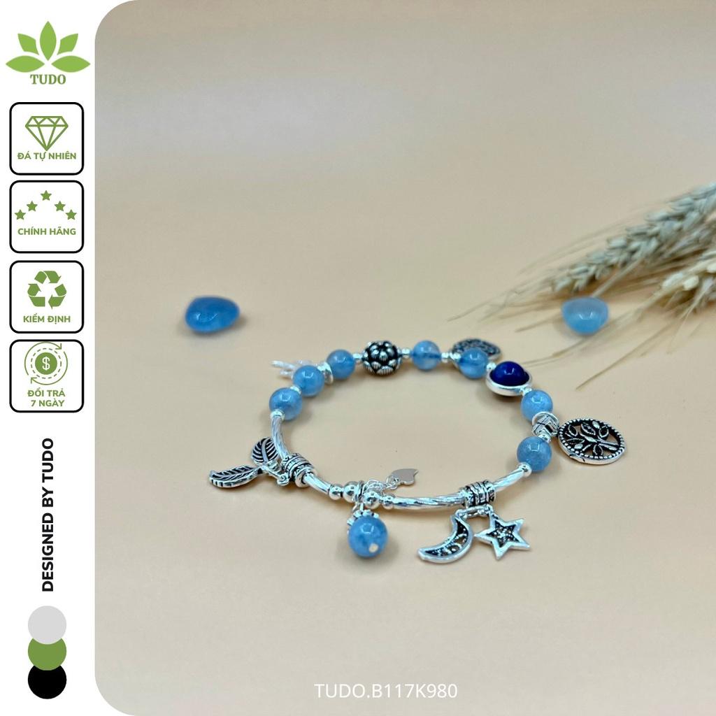 Vòng Tay Nữ Đẹp - Vòng Phong Thủy Mệnh Thủy Mộc TUDO B117K980 Charm Bạc Trăng, Sao, Hoa Sen, Cây Mộc