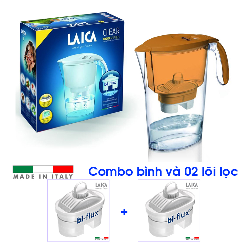 Combo Bình lọc nước LAICA J11A Đỏ Cam và 02 Lõi lọc nước  (MADE IN ITALY)