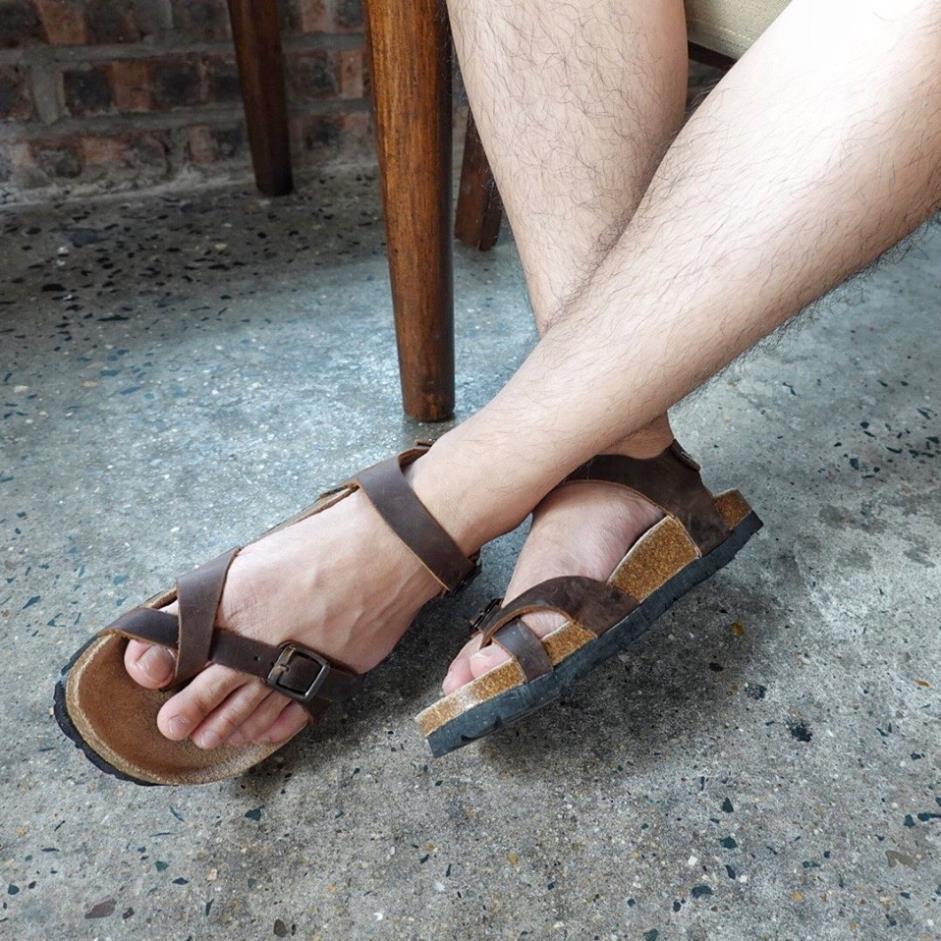 Dép da bò Birken sandal đế trấu Bioline dép quai hậu xỏ ngón unisex mã B14 - Bioline Offcial