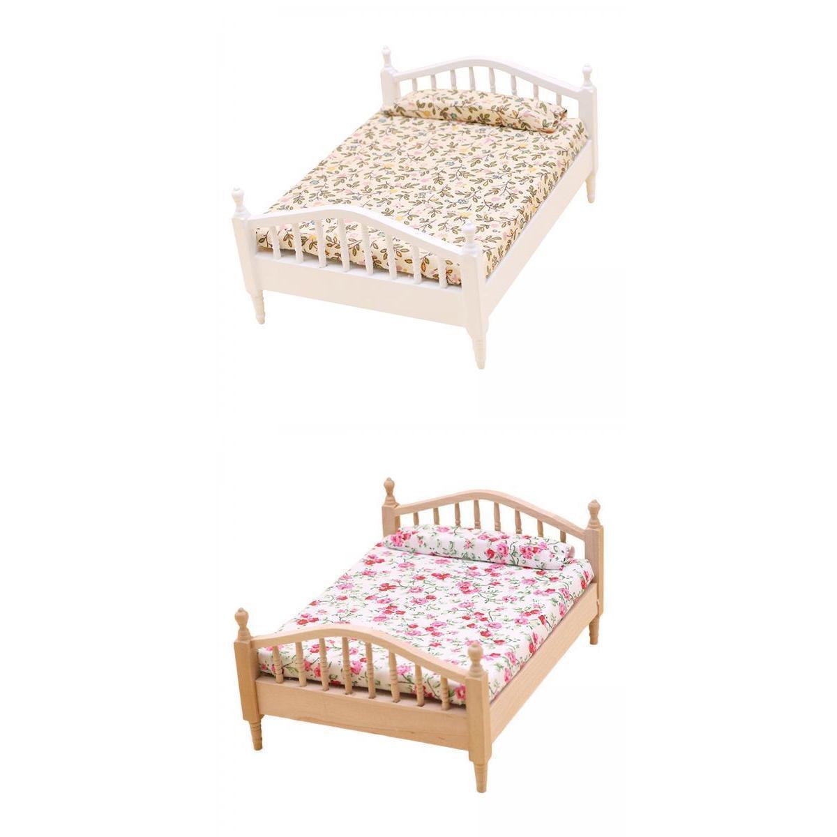 2x Dollhouse Miniature Bed Single Bed Model DIY Scene Model