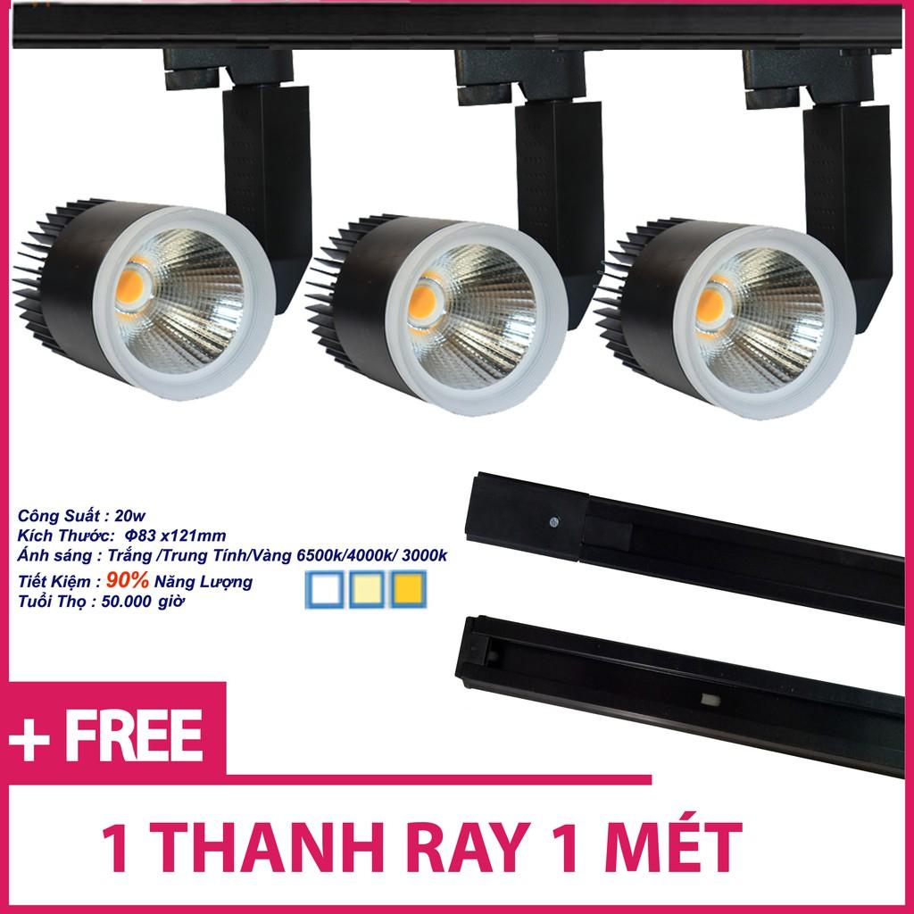 Combo Đèn Led Rọi Ray COB 20w Vỏ Đen và 1 thanh ray