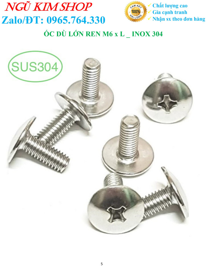 ỐC DÙ LỚN GẮN DÀN ÁO XE MÁY_ ỐC DÙ 6Ly CHUẨN INOX304