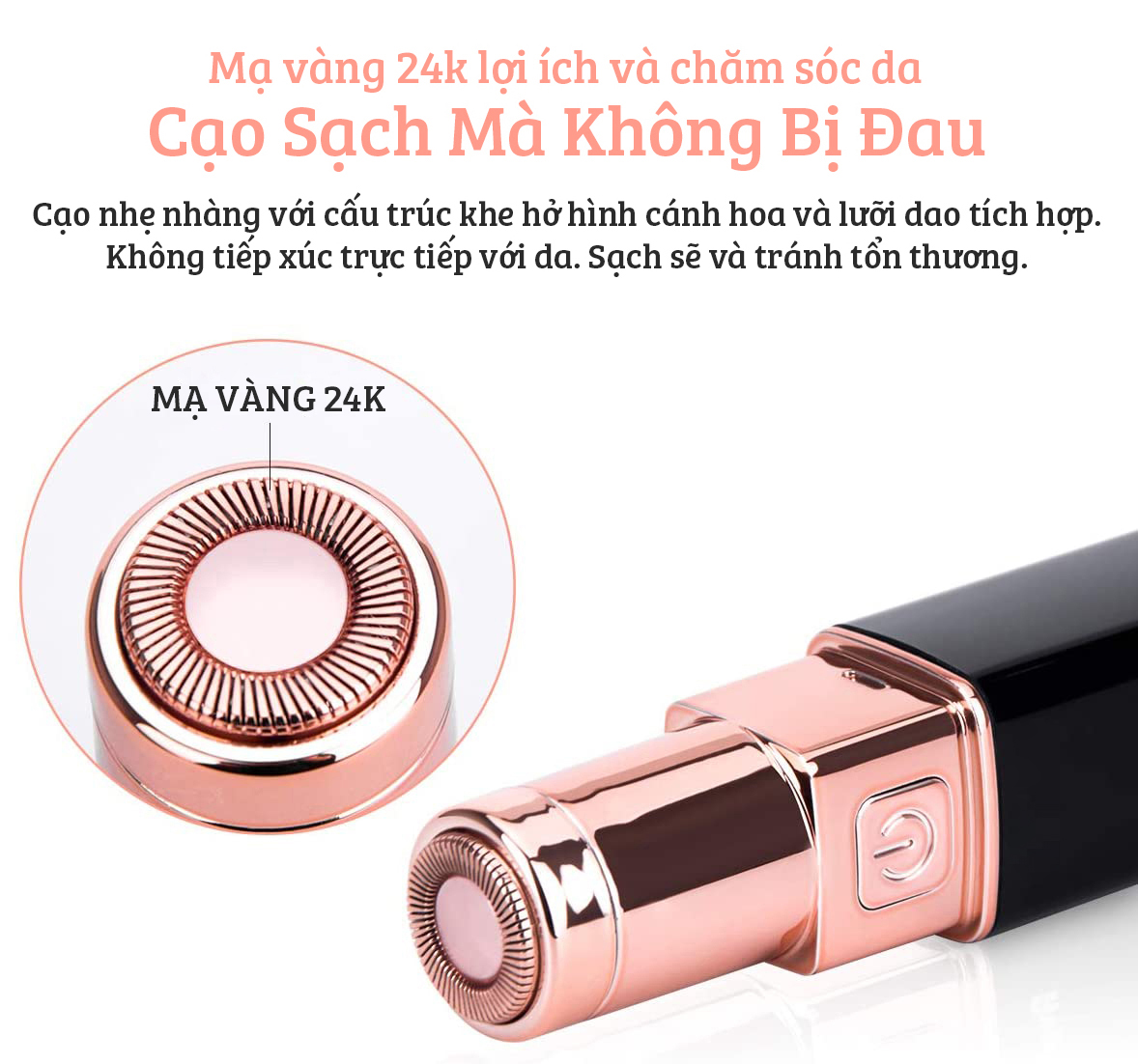 Máy cạo lông toàn thân mạ vàng 24k, cạo không cần nước, cạo không đau rát, có kèm sạc micro USB