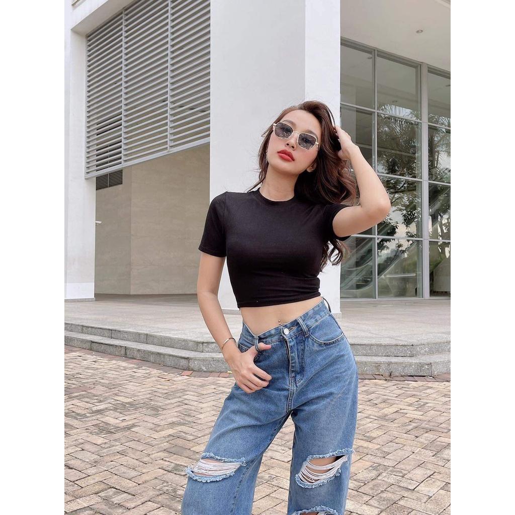 Áo Croptop Tay Ngắn Chất Thun Lụa dáng ôm body thời trang