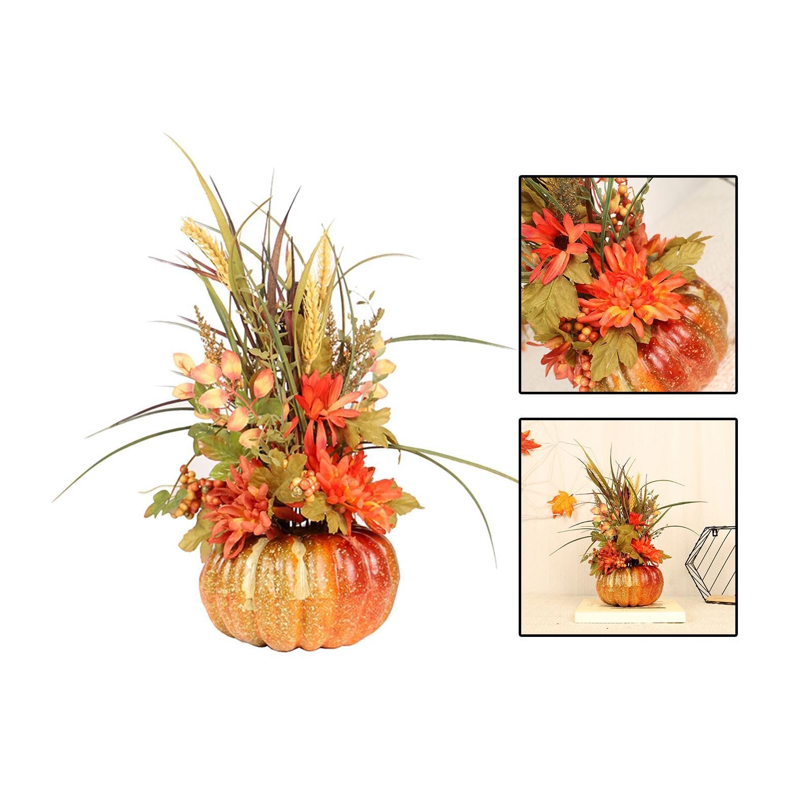 Artificial Pumpkin with Flowers Floral Arrangement for Tabletop Decoration