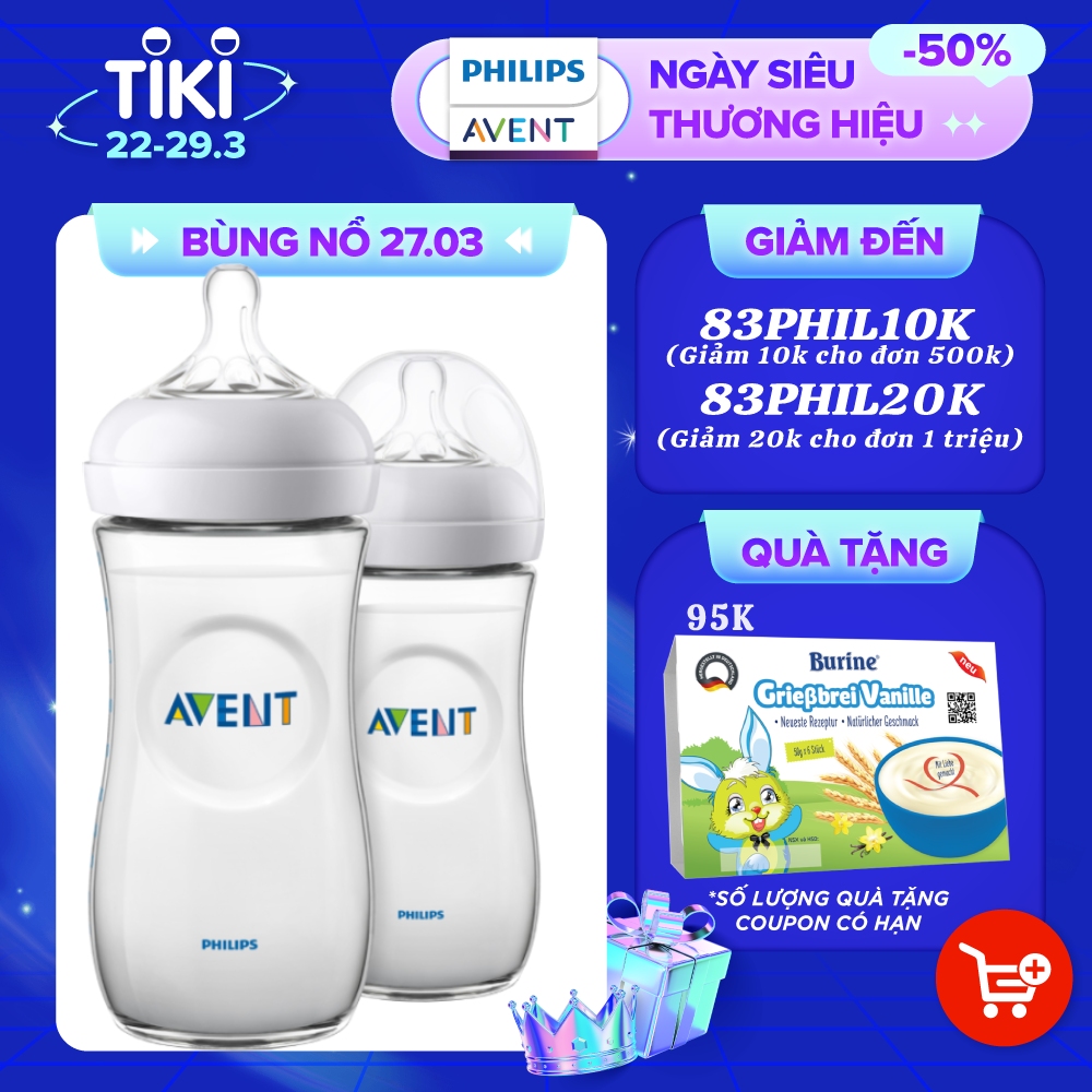 Bộ 2 bình sữa Mô phỏng tự nhiên bằng nhựa Philips Avent cho trẻ từ 6 tháng 330ml (SCF696/23)