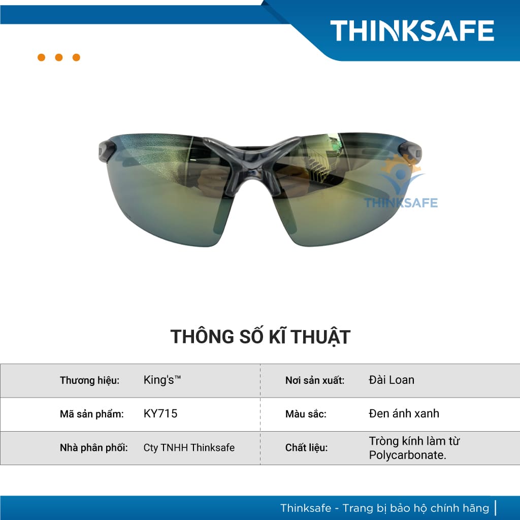 Kính bảo hộ King's Thinksafe, mắt kiếng bảo hộ chống bụi, siêu nhẹ, chống tia uv đi đường, ôm khuôn mặt, màu đen - KY715