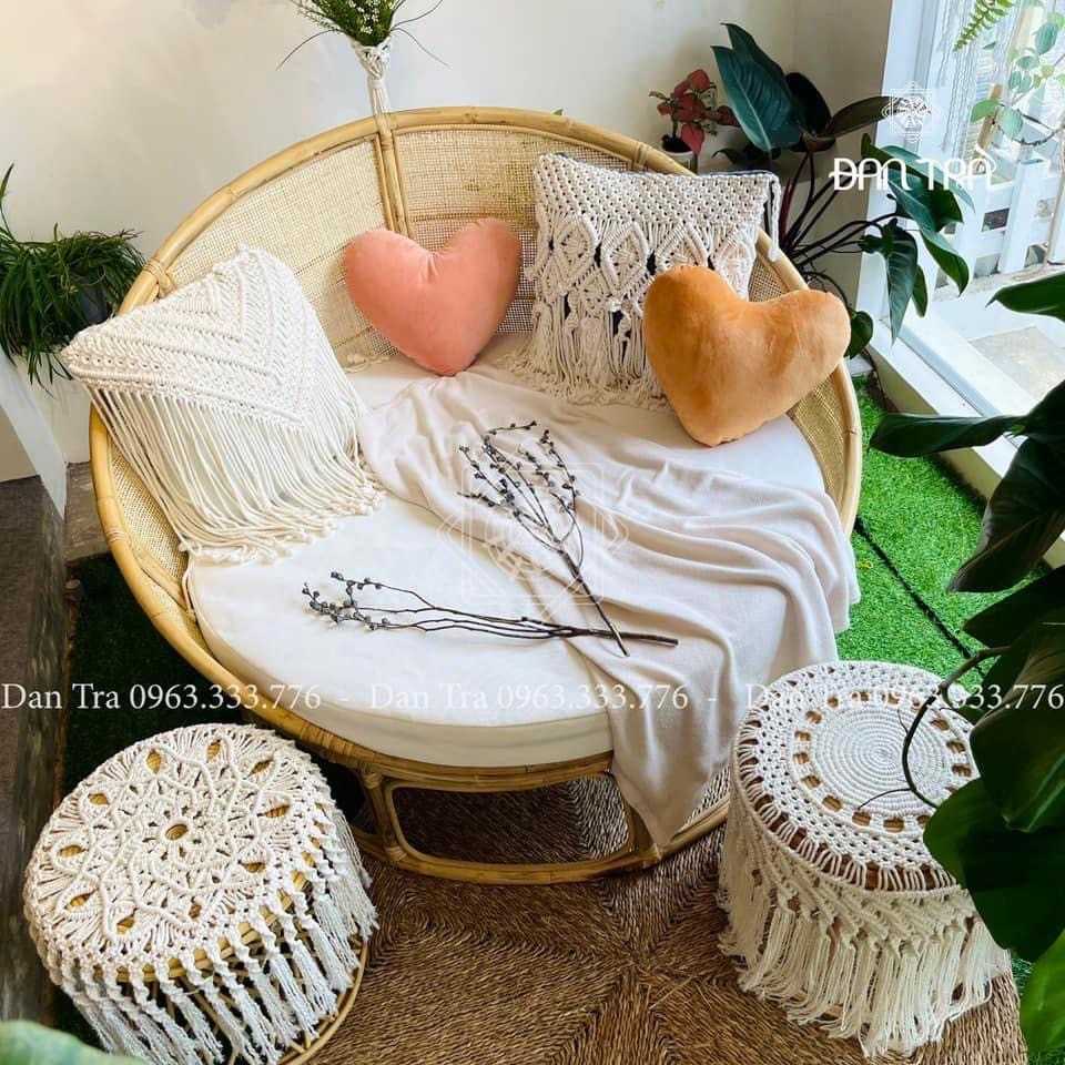 Ghế Papasan Đan Mây Lưới Cách Tân Rose, Ghế Mây Tình Yêu, Ghế Bằng Mây, Xưởng Mây Tre ĐAN TRÀ