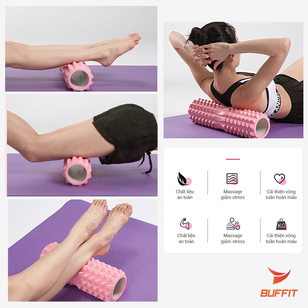 Bộ con lăn cột sống Foarm Roller 45*13 cm và thản yoga TPE 6mm.Ống lăn massage giãn cơ yoga, gym