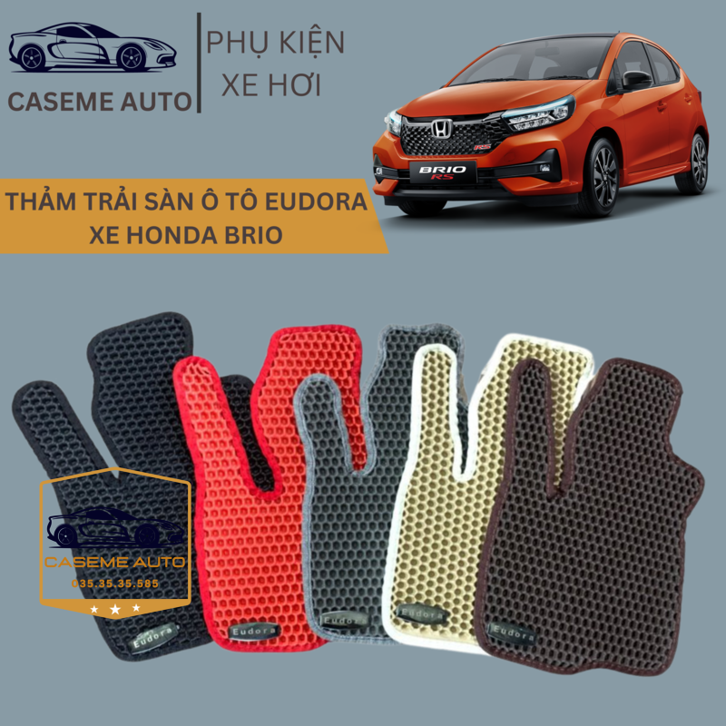 [HONDA BRIO] Thảm Trải Sàn, Lót Sàn Ô Tô Cao Su Eudora CloudFoam Thiết Kế Theo Xe Dành Cho Xe HONDA BRIO, Chống Nước, Không Mùi, Ngăn Bụi Bẩn, Dễ Vệ Sinh - Hàng Chính Hãng