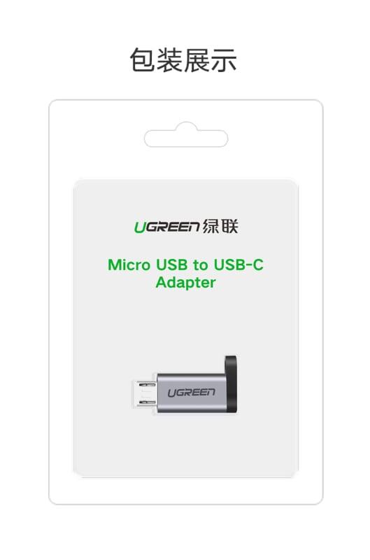 Ugreen UG50590US282TK Màu Xám Đầu chuyển đổi MICRO USB dương sang TYPE C âm - HÀNG CHÍNH HÃNG