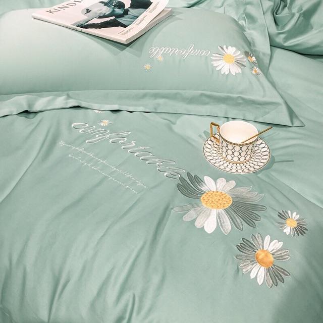 Set Cotton 40s Hàng Nhập Khẩu Cao Cấp 4 Món Hoa Cuc Thêu Hoa