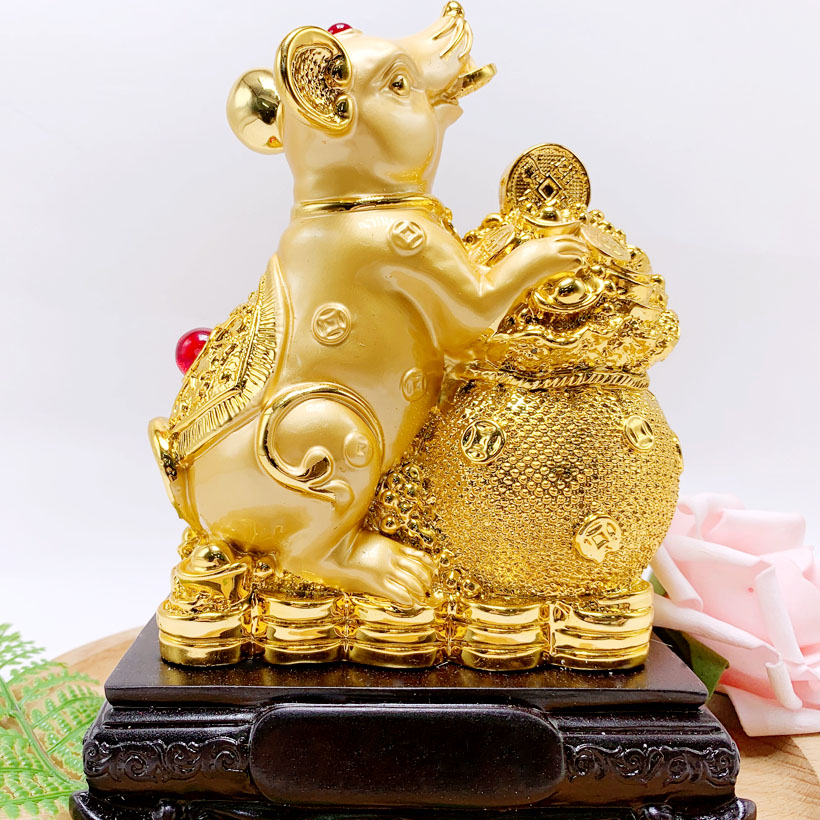 Tượng Chuột Vàng Ôm Túi Vàng Phong Thủy Kim Tiền Jewelry (Cao  17x  Ngang12 cm )