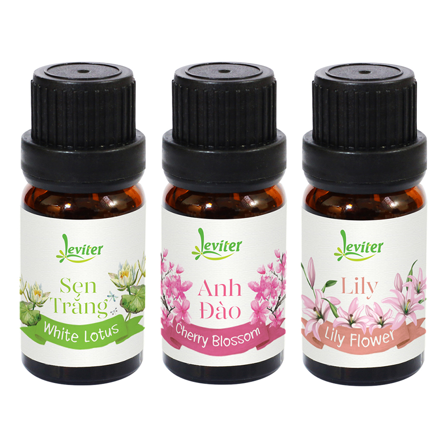 Combo 3 chai Tinh Dầu Leviter Gợi Cảm 10ml Hương Anh Đào, Sen Trắng, Lily giúp khử mùi, tăng sự gợi cảm cho không gian thơm mát