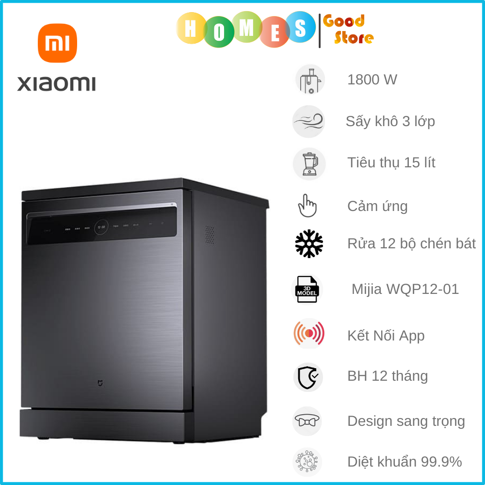 Máy Rửa Chén Bát Xiaomi Mijia S1 12 Bộ – Khử Trùng 99,9% Tiêu Thụ Nước Ít Hơn 85% Rửa Tay, Kết Nối App Xiaomi - Hàng Nhập Khẩu