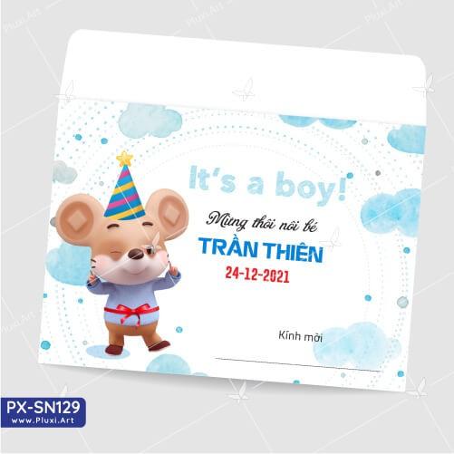 Thiệp thôi nôi – sinh nhật Pluxi bé Trai tuổi Sửu