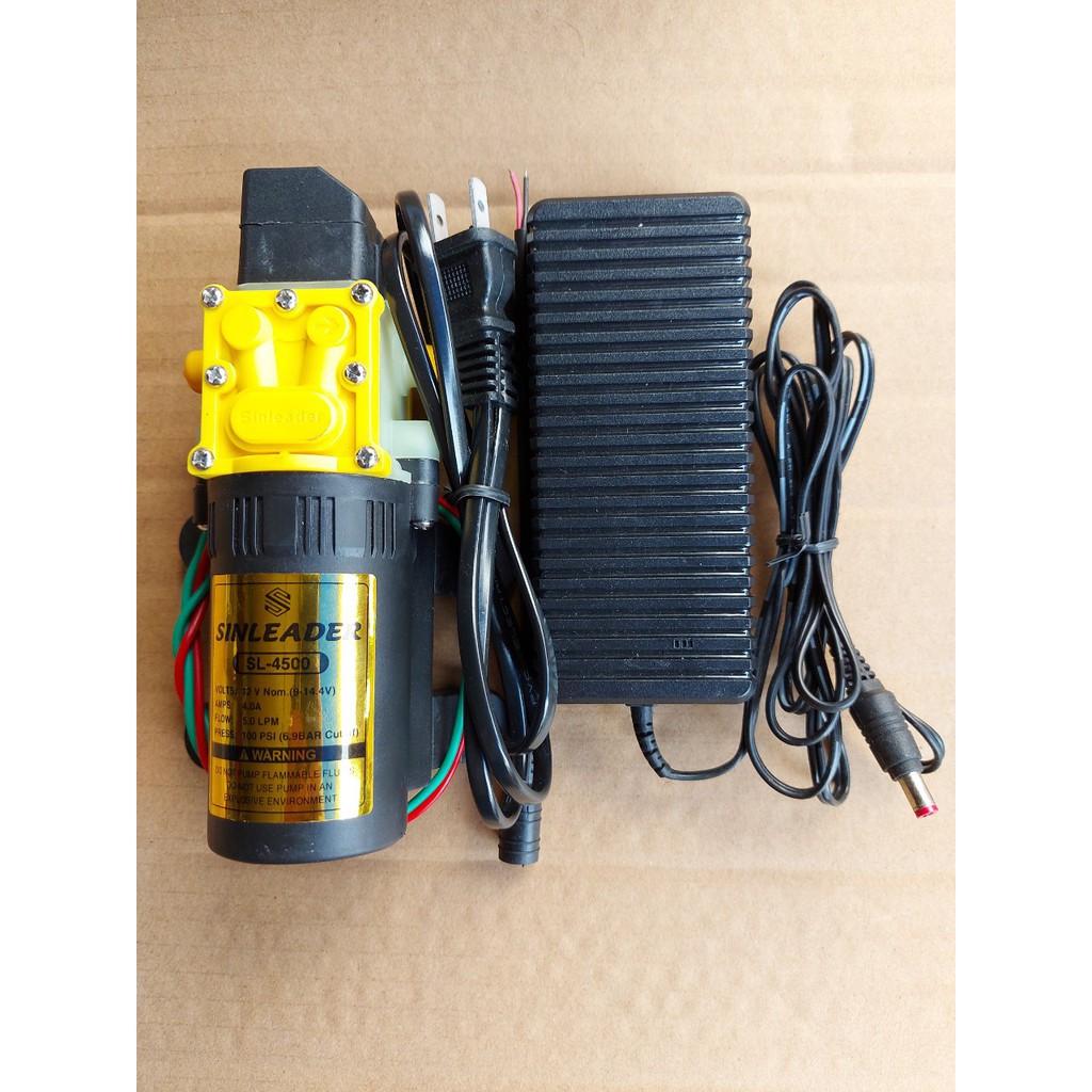 Bơm tăng áp sinleader đơn kèm nguồn adapter 12V-5A Lưu lượng 5L/phút ứng dụng làm bộ rửa xe phun sương tưới cây tưới lan