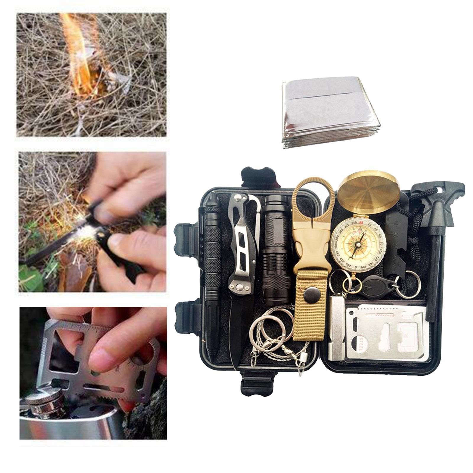 Outdoor Survival Gear Kit 13 in 1 Camping Hunting SOS Tools Set Box