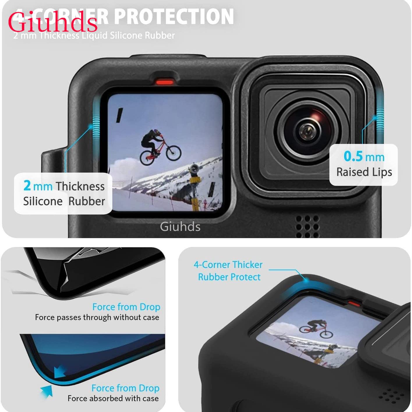 Ốp Lưng Dẻo Silicone Cho GoPro Hero 10 9 Đen Kính Cường Lực Bảo Vệ Màn Hình Màng Bảo Vệ Nắp Ống Kính Cho Go Pro 10 9 Ốp Lưng
