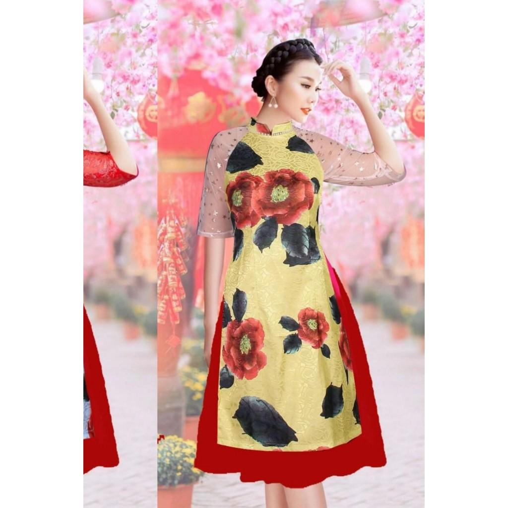 GIÁ XƯỞNG - Áo dài cách tân gấm in 3D