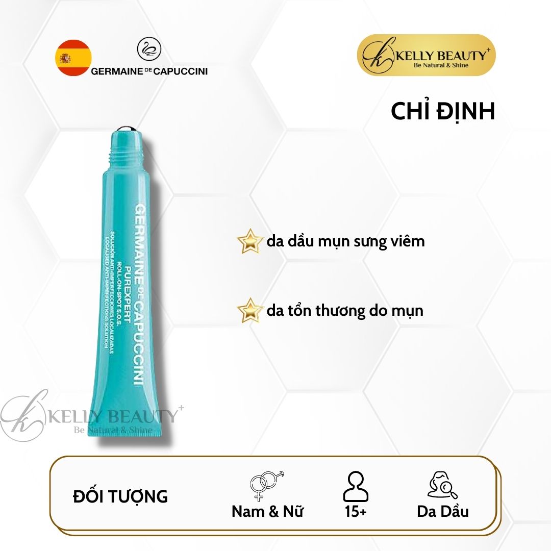 Tinh Chất Chấm Mụn Germaine PUREXPERT Roll On Spot S.O.S - Giảm Sưng Viêm, Gom Cồi Mụn; Ngừa Thâm Sẹo | Kelly Beauty