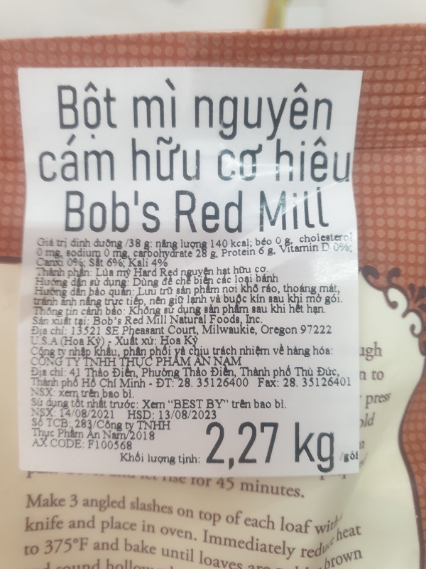 Bột bánh mì Artisan Bread Flour hiệu Bob's Red Mill 2,27kg