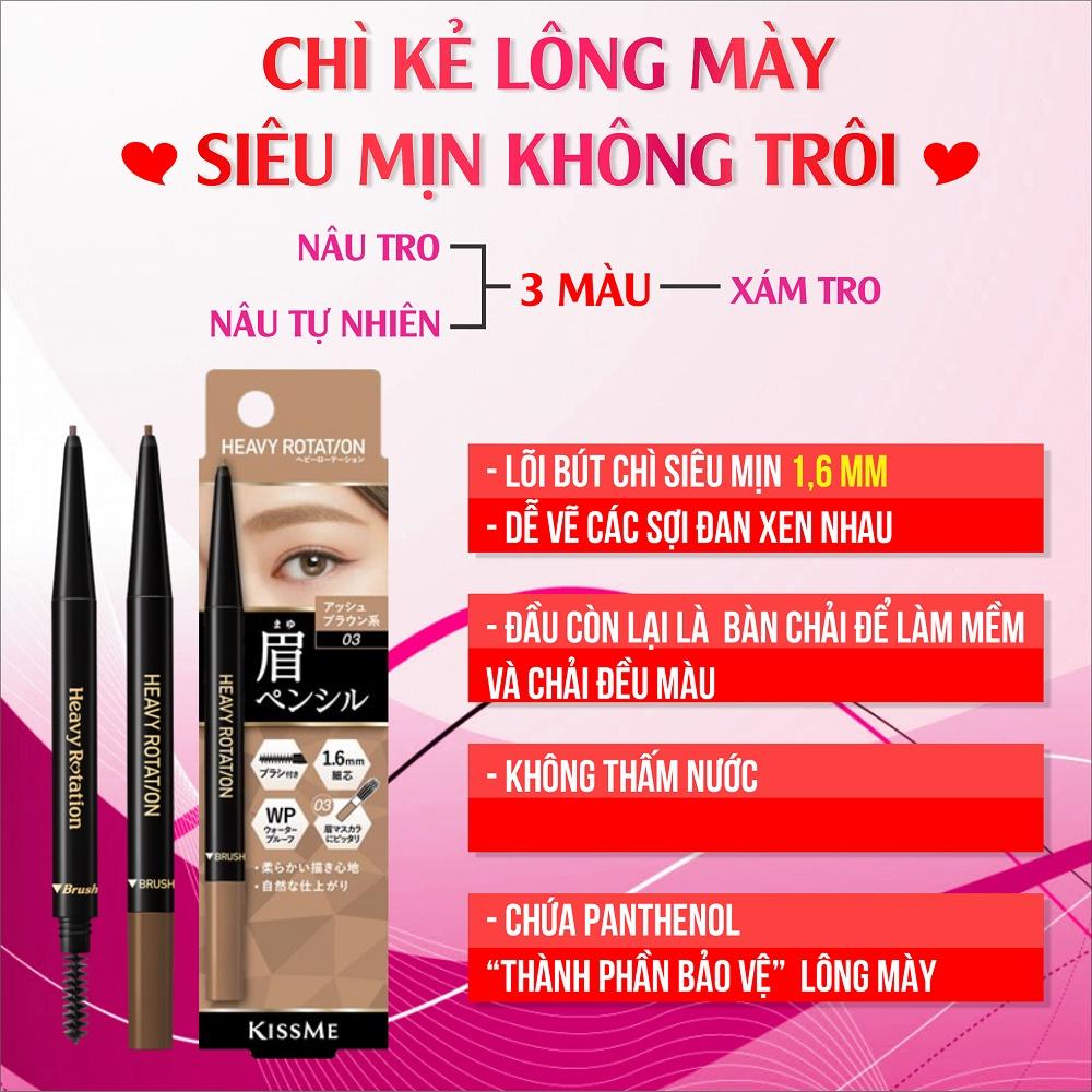 Bút Chì Sáp Kẻ Lông Mày Chống Lem Trôi ,Lõi Siêu Mịn Kissme Heavy Rotation Eyebrow Pencil (0,09g)