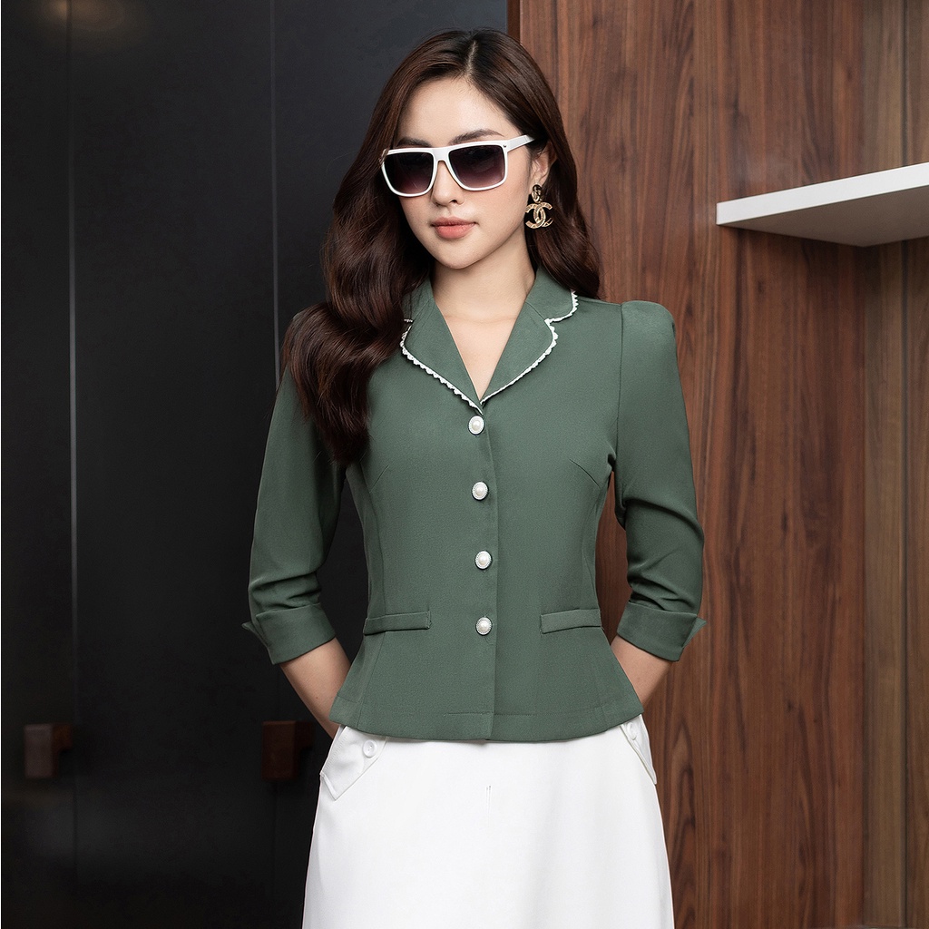 Áo Ký Giả Peplum UK Fashion Thiết Kế Tay Lỡ Cổ Phối Ren, Chất Liệu Nhập Hàn Mềm Mịn NKSM2208001