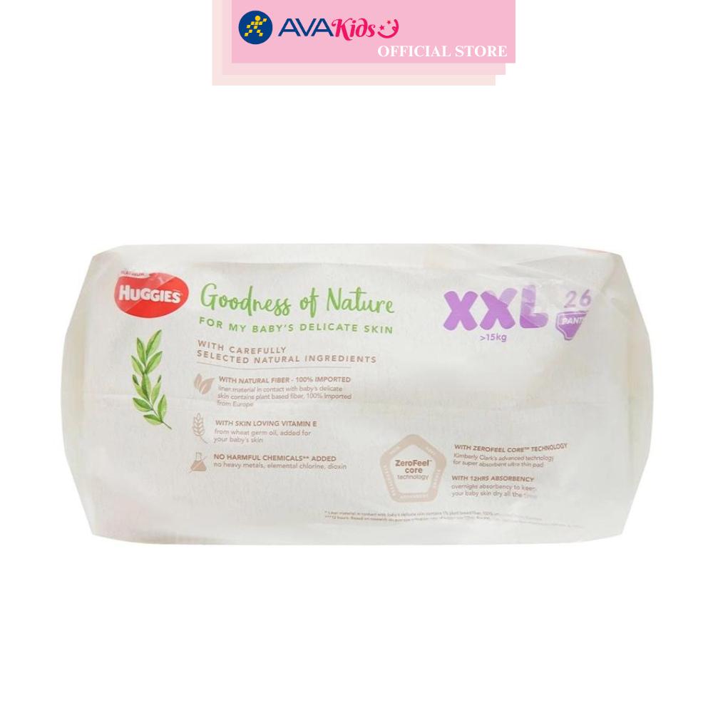 Tã quần Huggies Platinum nature made siêu cao cấp size XXL 26 miếng (Trên 15 kg)