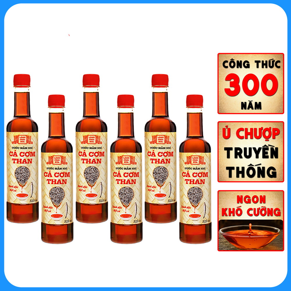Đặc Sản Phan Thiết - Thùng 6 Chai Nước Mắm Nhỉ Cá Cơm Than Làng Chài Xưa 525Ml/Chai Sánh Đặc Thịt Cá 300 Năm Truyền Thống