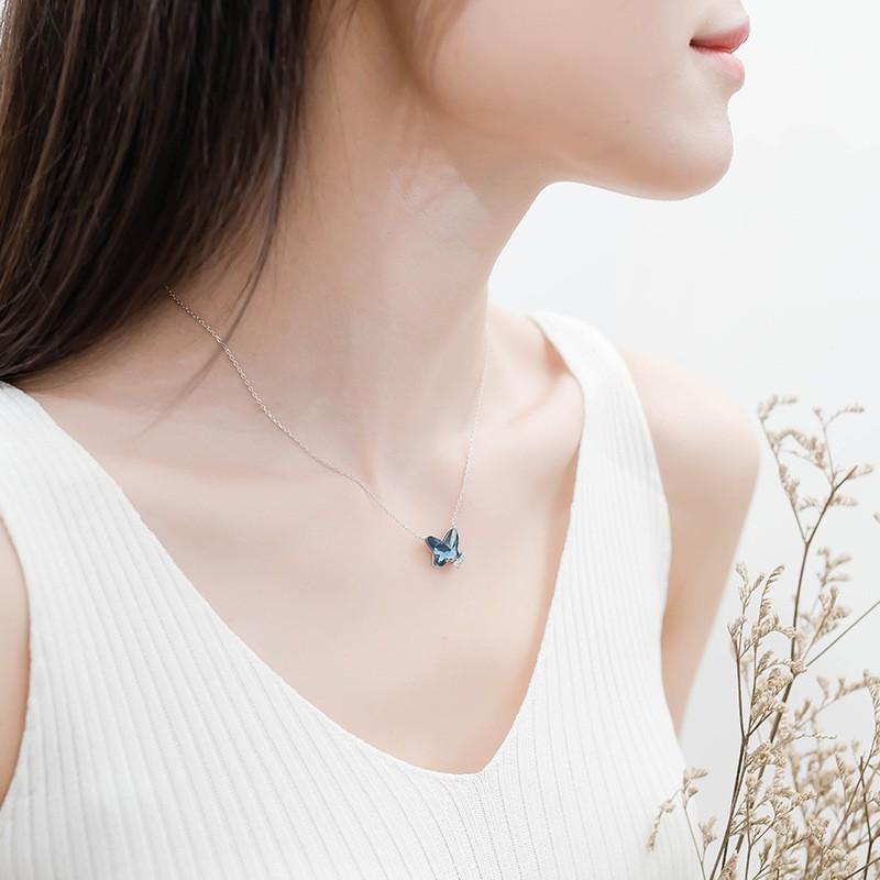 Dây Chuyền Nữ Bạc S925 Hình Con Bướm Mặt Đá Sapphire Xanh DB2564 - Bảo Ngọc Jewelry