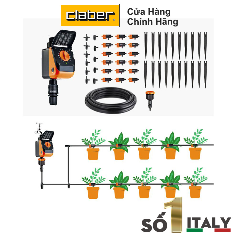 Combo tưới tự động cho 20 chậu cây kèm van hẹn giờ Claber 8419